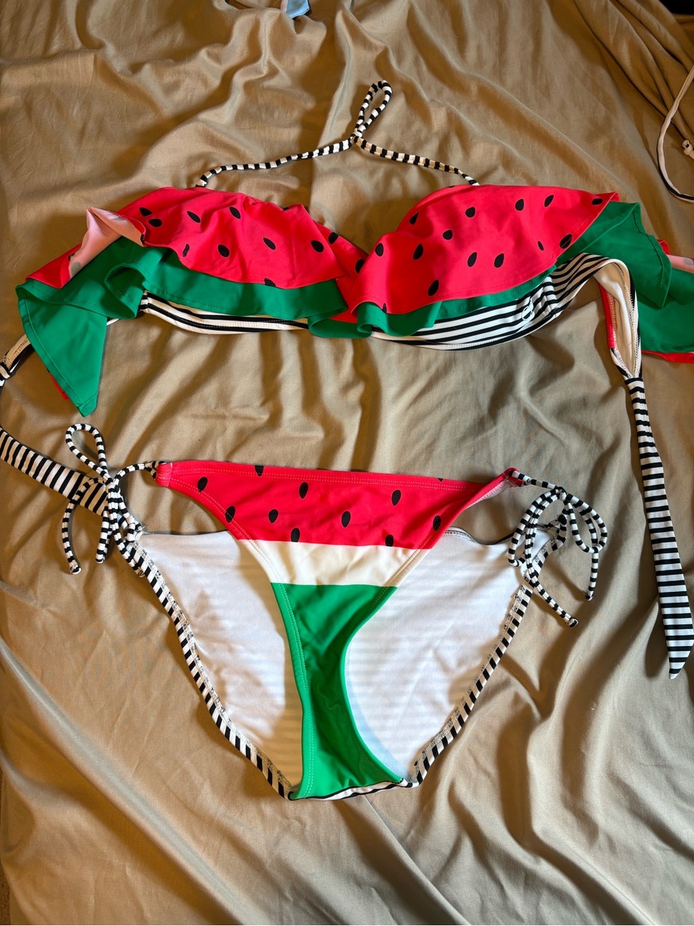 Women’s Watermelon Print Bikini Bottoms - Pink & Green
